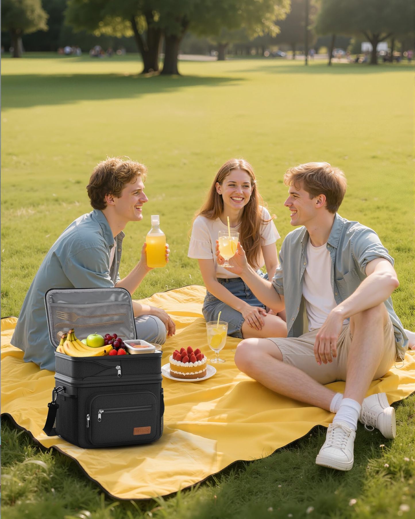 Lunch Box for Men & Women - Double-Layer Insulated Lunch Bag with Leakproof Liner, Portable Cooler for Work, Travel, or Picnic, Black, 12L