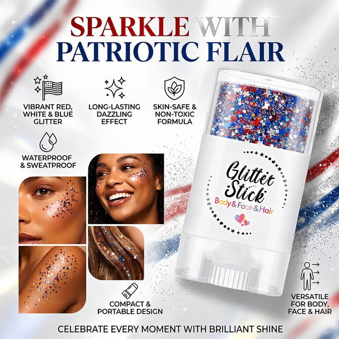 3-in-1 Patriotic Glow😍✨Red, White & Blue Glitter Body Stick