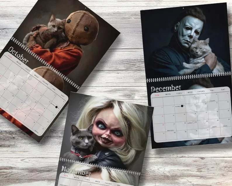 2026 Halloween Horror Movie and Cats Wall Calendar