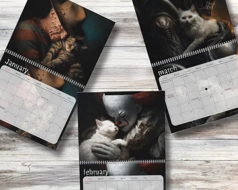 2026 Halloween Horror Movie and Cats Wall Calendar