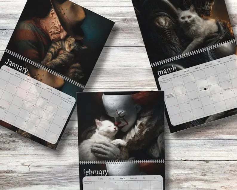 2026 Halloween Horror Movie and Cats Wall Calendar