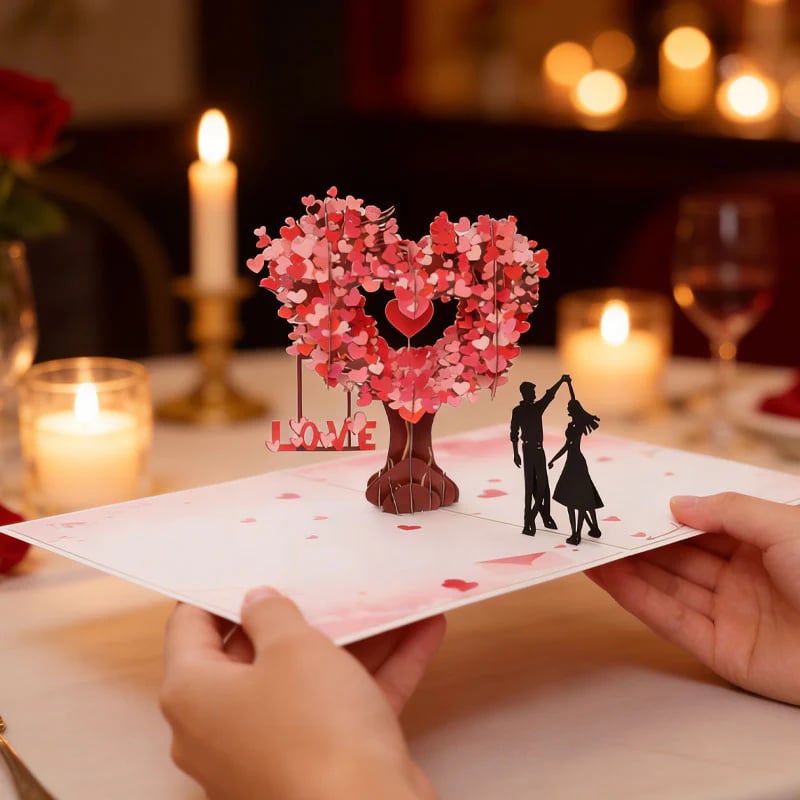 🌸Valentine's Day Hot Sale💕3D Pop-Up Anniversary Card - Romantic Love Tree & Hearts Design💌