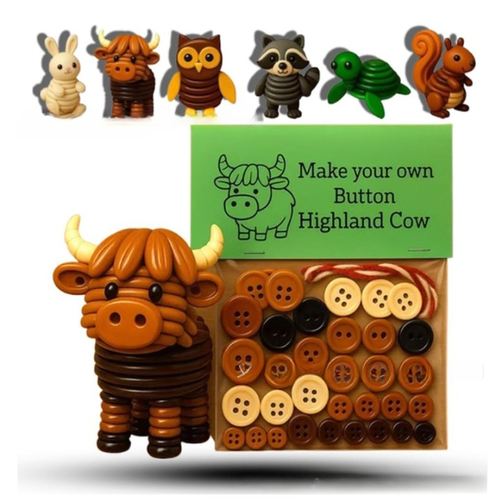 🎁 DIY Button Highland Cow Craft Kit Gift
