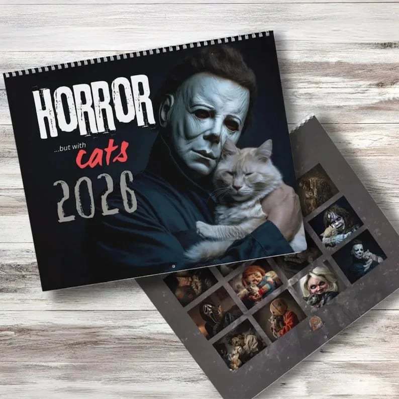 2026 Halloween Horror Movie and Cats Wall Calendar