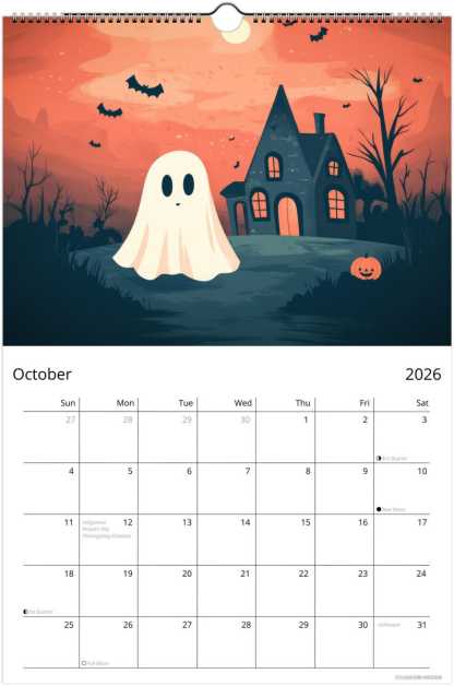 2026 Ghost Calendar, Monthly Wall Calendar, 2026 Spooky Calendar, Cute Ghost Monthly Calendar, Ghosts Doing Things