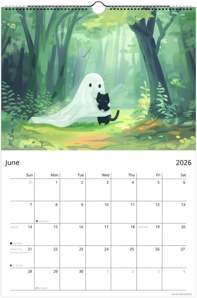 2026 Ghost Calendar, Monthly Wall Calendar, 2026 Spooky Calendar, Cute Ghost Monthly Calendar, Ghosts Doing Things