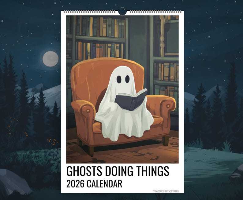 2026 Ghost Calendar, Monthly Wall Calendar, 2026 Spooky Calendar, Cute Ghost Monthly Calendar, Ghosts Doing Things