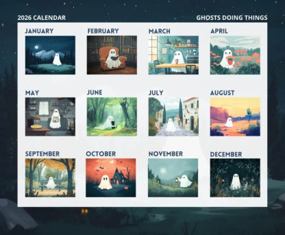2026 Ghost Calendar, Monthly Wall Calendar, 2026 Spooky Calendar, Cute Ghost Monthly Calendar, Ghosts Doing Things