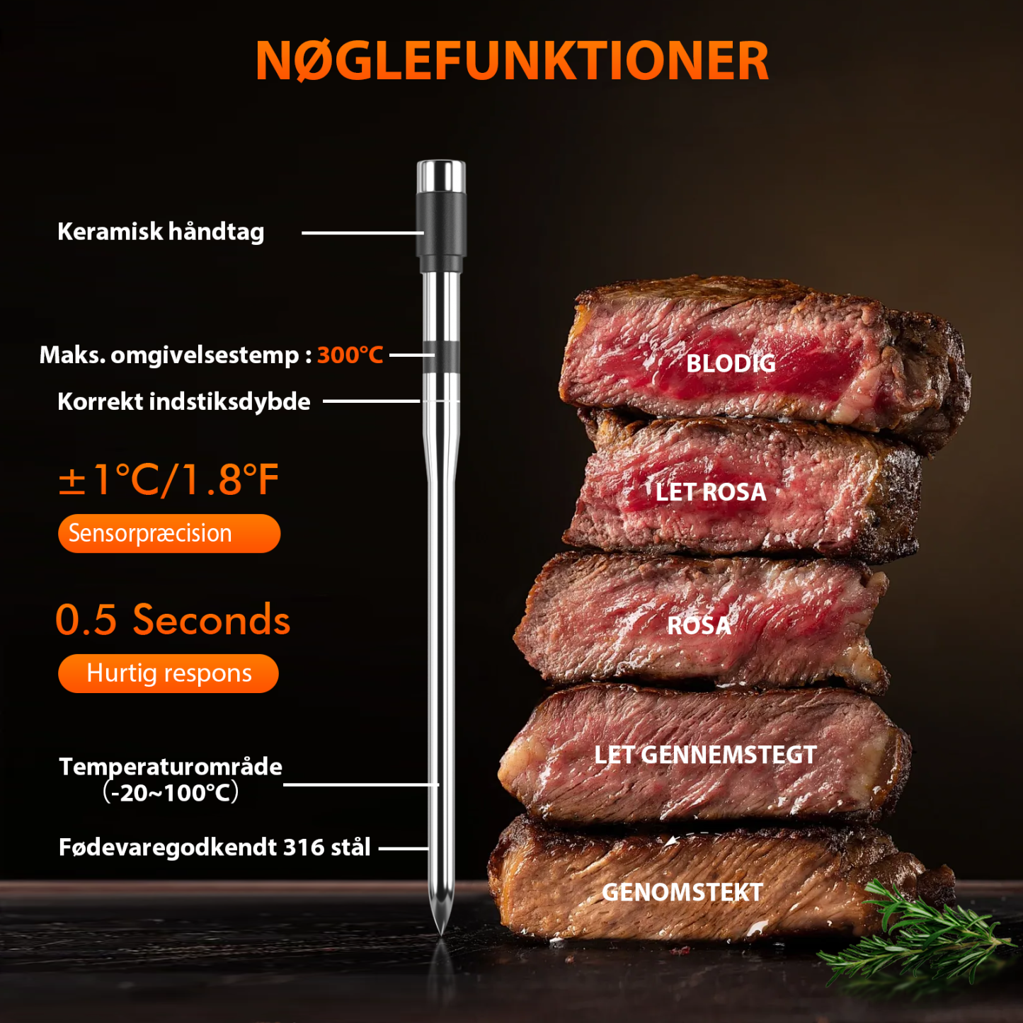 Grillpar BQ-60 – Trådløst Bluetooth-termometer til bøf, røgning og grillning