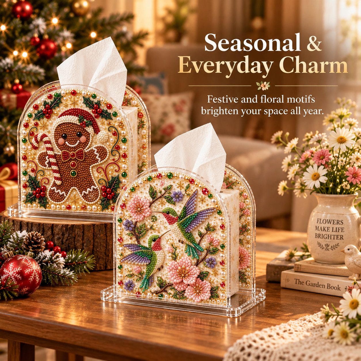DIY Tissue Box Holder with Bead Mosaic Decor – Transparent Decorative Box with Patterned Design