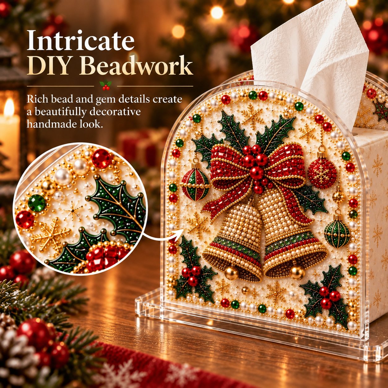 DIY Tissue Box Holder with Bead Mosaic Decor – Transparent Decorative Box with Patterned Design