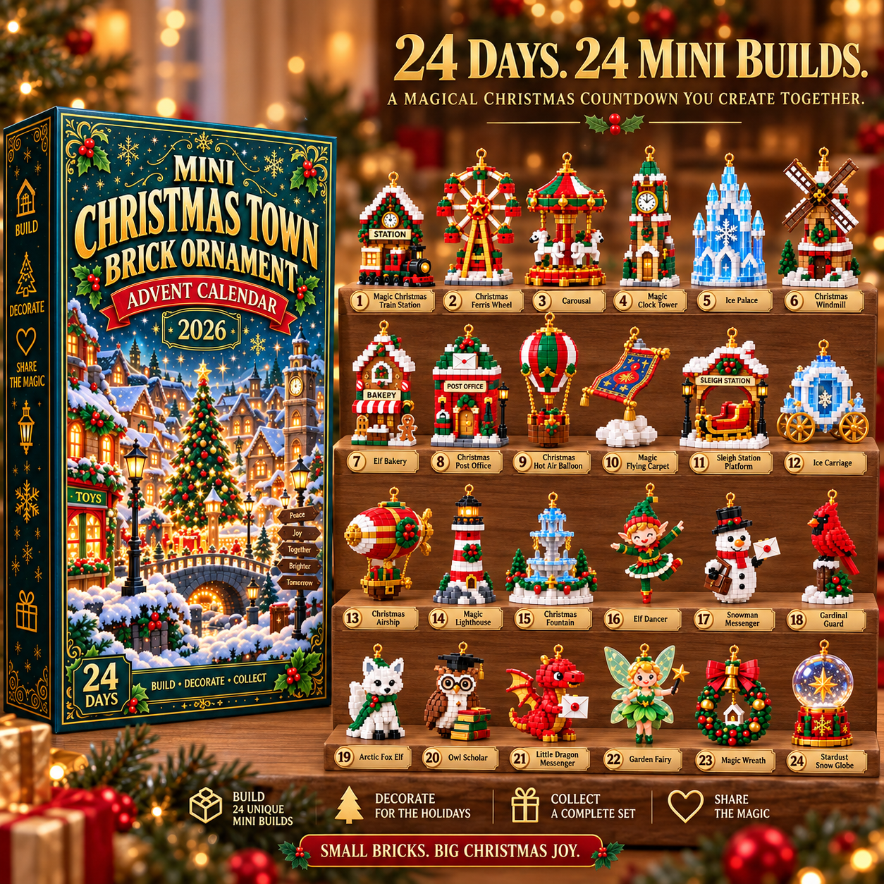 ⏳ Last day 70% OFF – 🎄 Mini Christmas Town Brick Ornament Advent Calendar