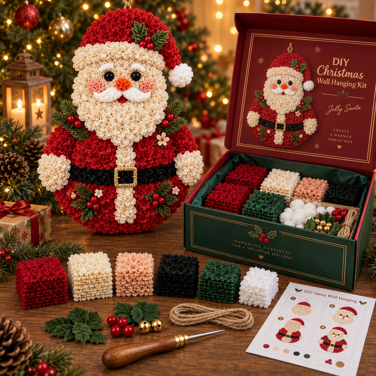🎄✨Christmas Fabric Flower Door Hanging DIY Kit – Layered Holiday Décor