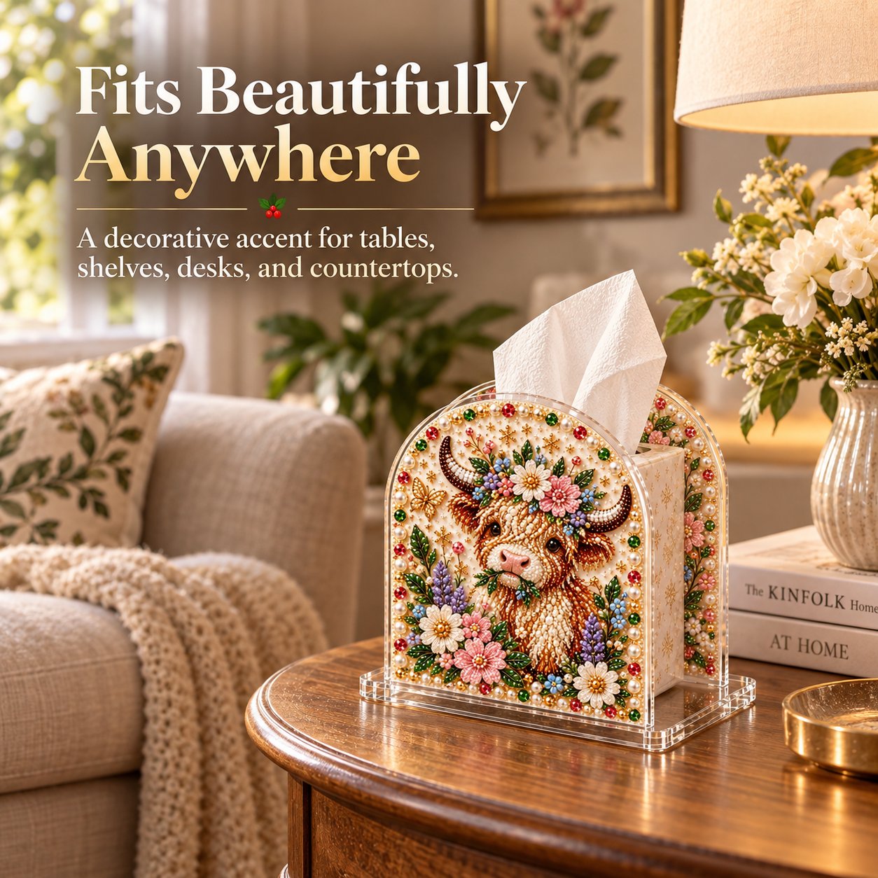 DIY Tissue Box Holder with Bead Mosaic Decor – Transparent Decorative Box with Patterned Design