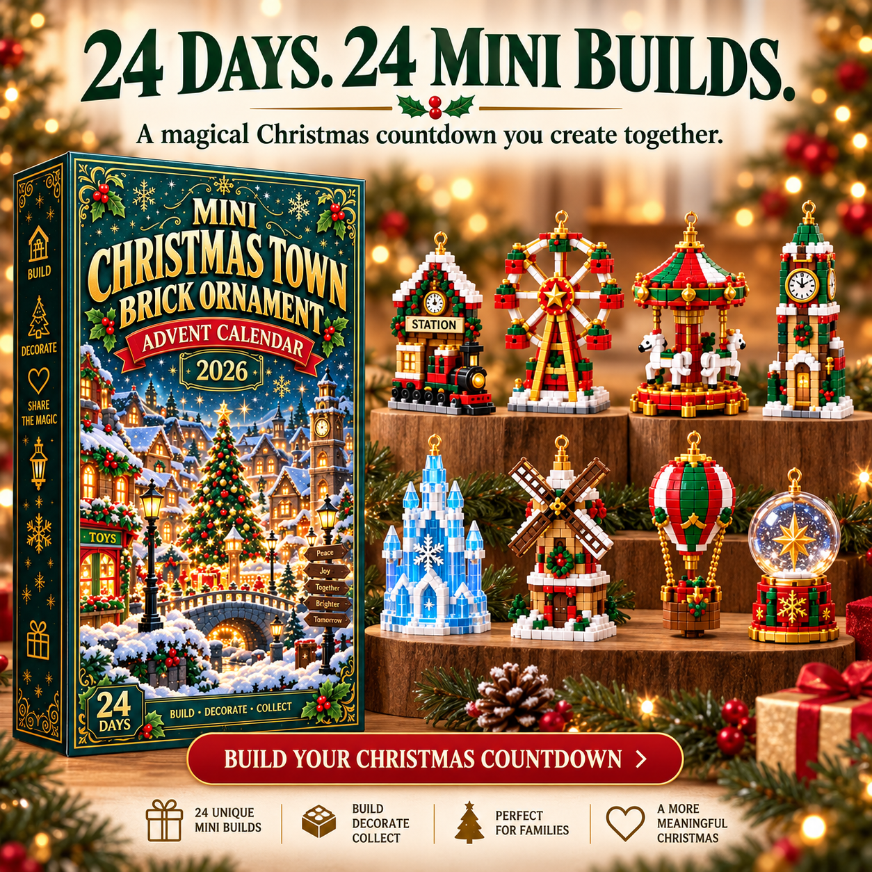 ⏳ Last day 70% OFF – 🎄 Mini Christmas Town Brick Ornament Advent Calendar