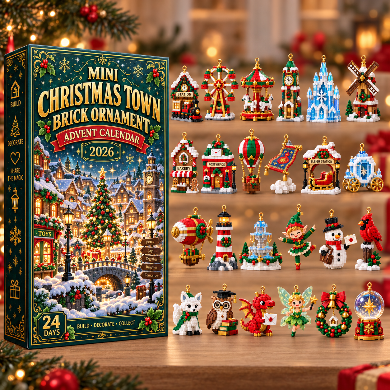 ⏳ Last day 70% OFF – 🎄 Mini Christmas Town Brick Ornament Advent Calendar