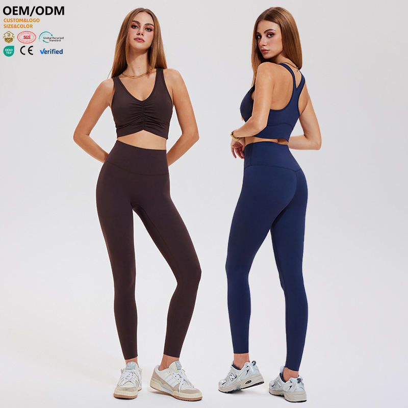 Gym Clothing Scrunch Sports Bra Yoga Leggings Pocket Activewear Breathable 2 Piece Women Workout Set-ZB2
