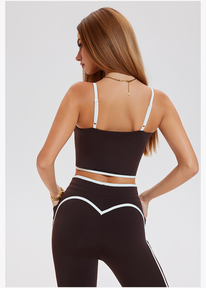 2Piece Set Contrast Color Two-Piece Activewear Set U-Neck Gym Fitness Hip Lift Legging Sportswear-ZB1