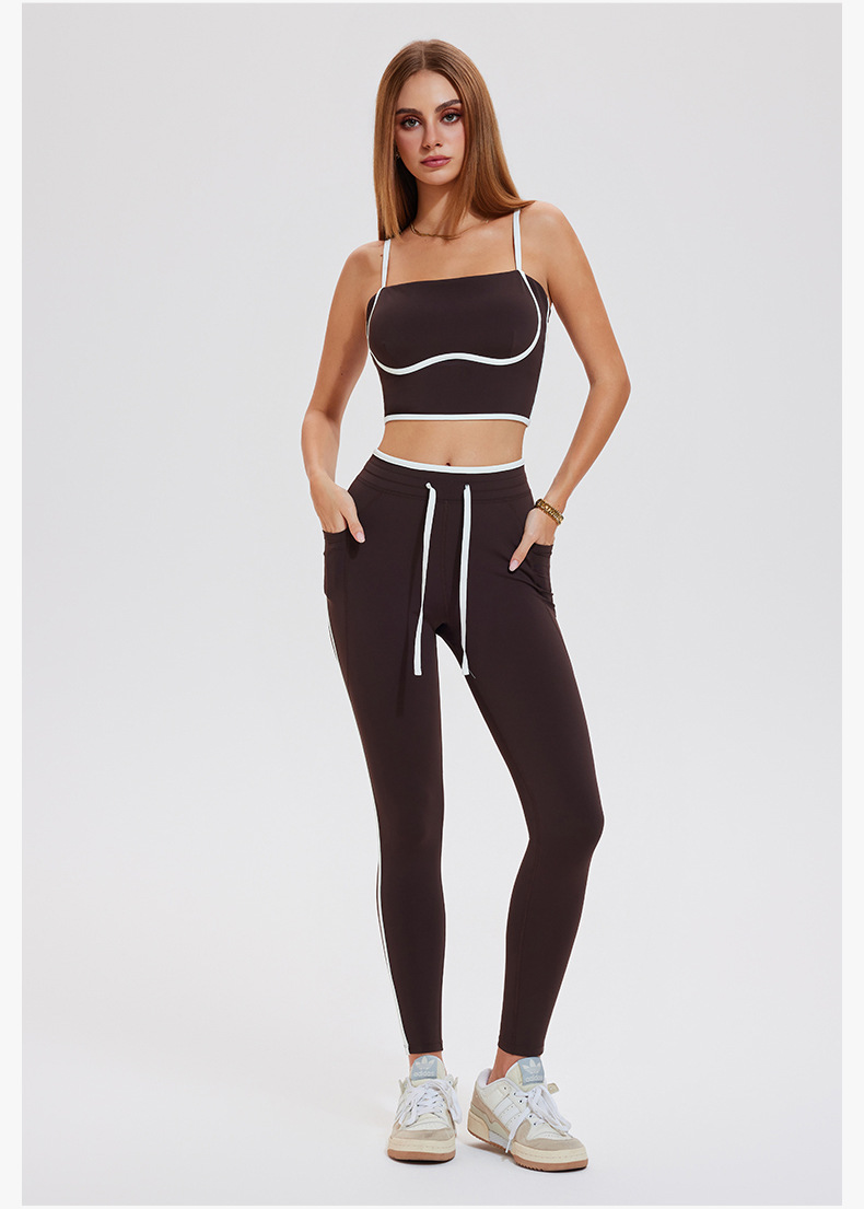 2Piece Set Contrast Color Two-Piece Activewear Set U-Neck Gym Fitness Hip Lift Legging Sportswear-ZB1