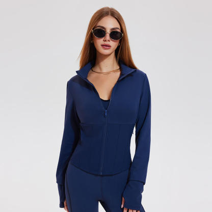 Running Workout Gym Jacket Zipper Pockets Fitness Slim-fit Training Thumb Hole Clothes New Styles Yoga Jacket-YCF2519601