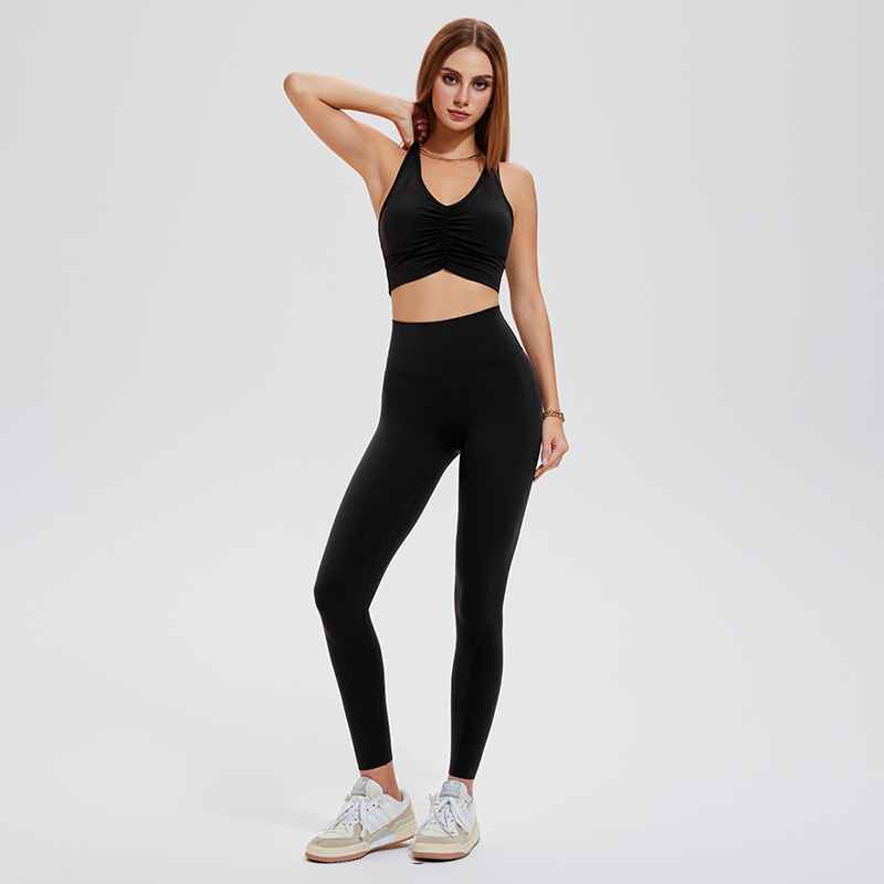 Gym Clothing Scrunch Sports Bra Yoga Leggings Pocket Activewear Breathable 2 Piece Women Workout Set-ZB2