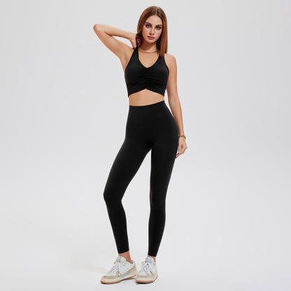 Gym Clothing Scrunch Sports Bra Yoga Leggings Pocket Activewear Breathable 2 Piece Women Workout Set-ZB2