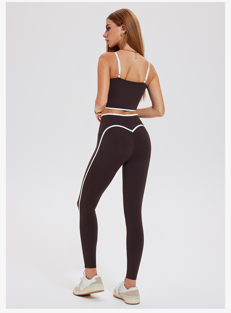 2Piece Set Contrast Color Two-Piece Activewear Set U-Neck Gym Fitness Hip Lift Legging Sportswear-ZB1