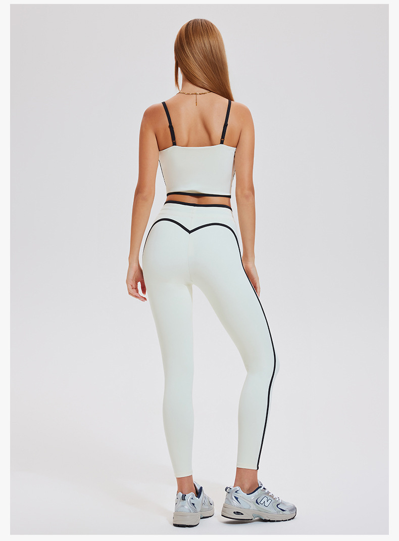 2Piece Set Contrast Color Two-Piece Activewear Set U-Neck Gym Fitness Hip Lift Legging Sportswear-ZB1