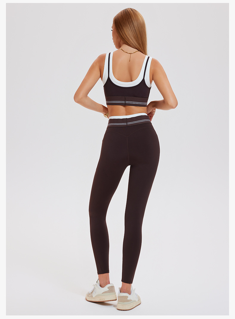 Women Contrast Color 2 Piece Compression Sportswear Fitness Bra Tank Top Butt Lift Leggings Ladies Fitness Yoga Set