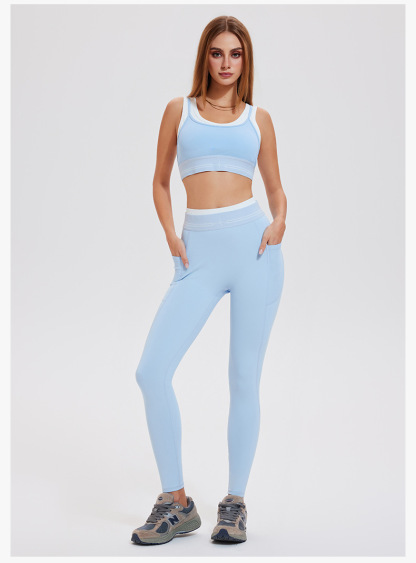 Women Contrast Color 2 Piece Compression Sportswear Fitness Bra Tank Top Butt Lift Leggings Ladies Fitness Yoga Set