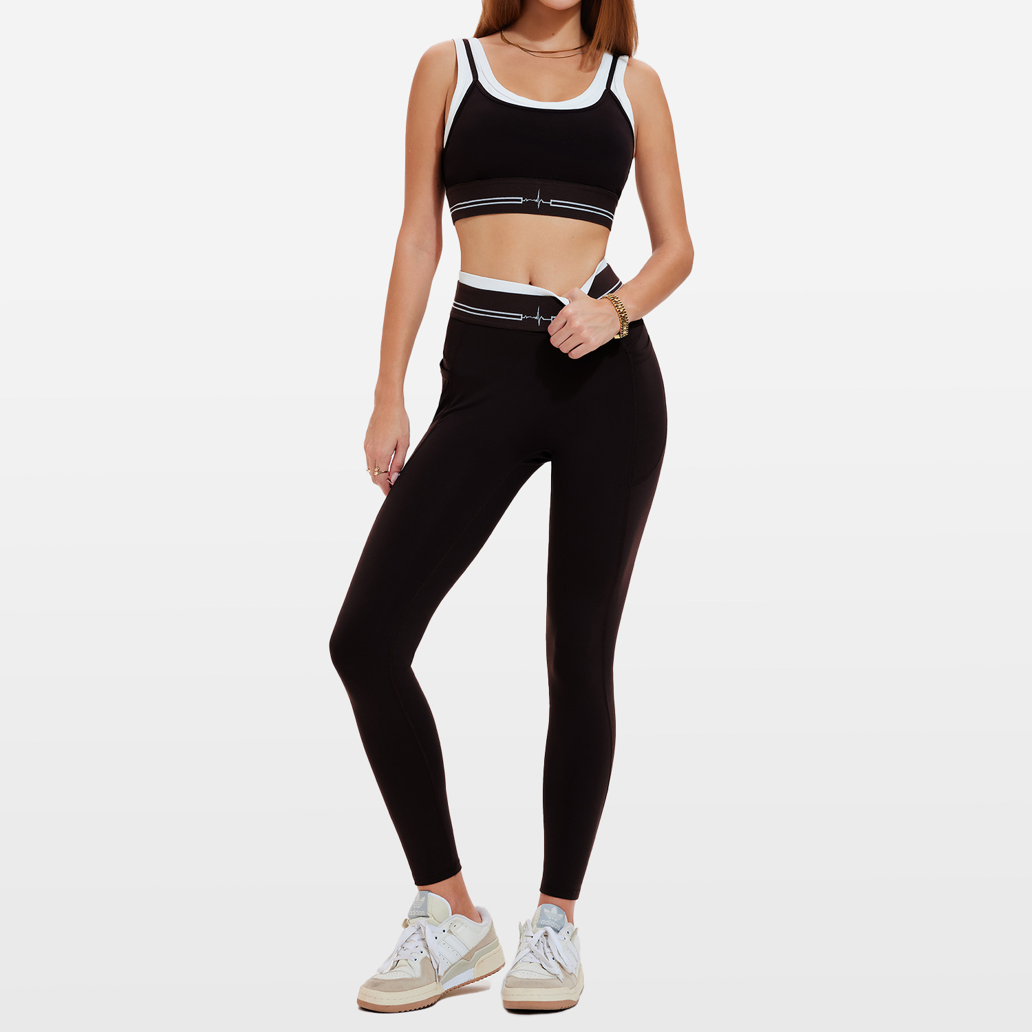 Women Contrast Color 2 Piece Compression Sportswear Fitness Bra Tank Top Butt Lift Leggings Ladies Fitness Yoga Set