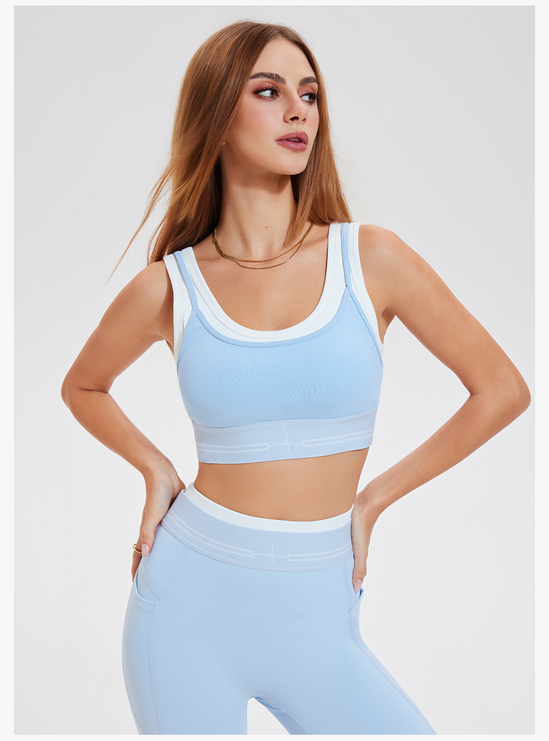 Women Contrast Color 2 Piece Compression Sportswear Fitness Bra Tank Top Butt Lift Leggings Ladies Fitness Yoga Set