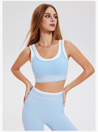 Women Contrast Color 2 Piece Compression Sportswear Fitness Bra Tank Top Butt Lift Leggings Ladies Fitness Yoga Set