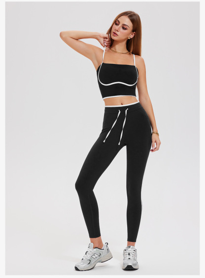 2Piece Set Contrast Color Two-Piece Activewear Set U-Neck Gym Fitness Hip Lift Legging Sportswear-ZB1
