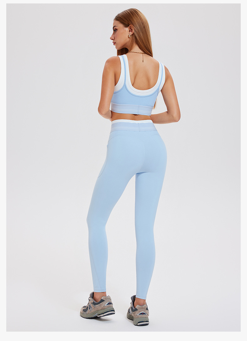 Women Contrast Color 2 Piece Compression Sportswear Fitness Bra Tank Top Butt Lift Leggings Ladies Fitness Yoga Set