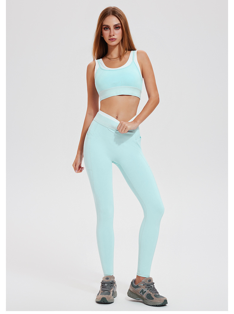 Women Contrast Color 2 Piece Compression Sportswear Fitness Bra Tank Top Butt Lift Leggings Ladies Fitness Yoga Set