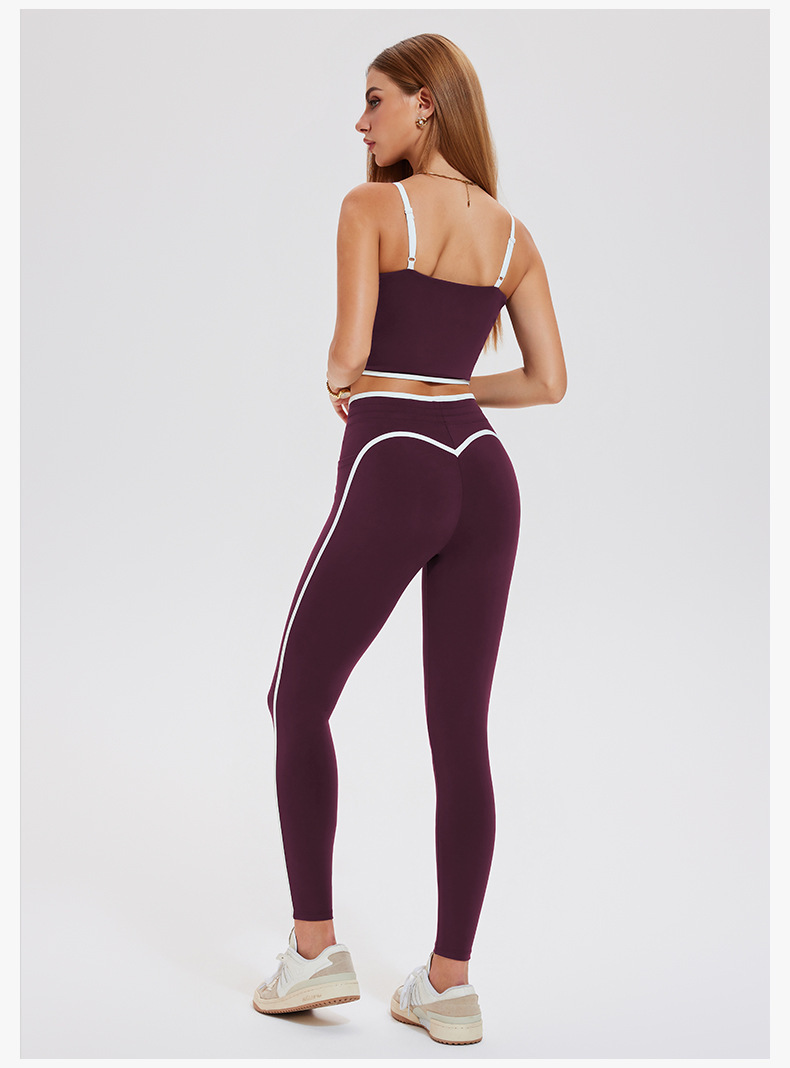 2Piece Set Contrast Color Two-Piece Activewear Set U-Neck Gym Fitness Hip Lift Legging Sportswear-ZB1