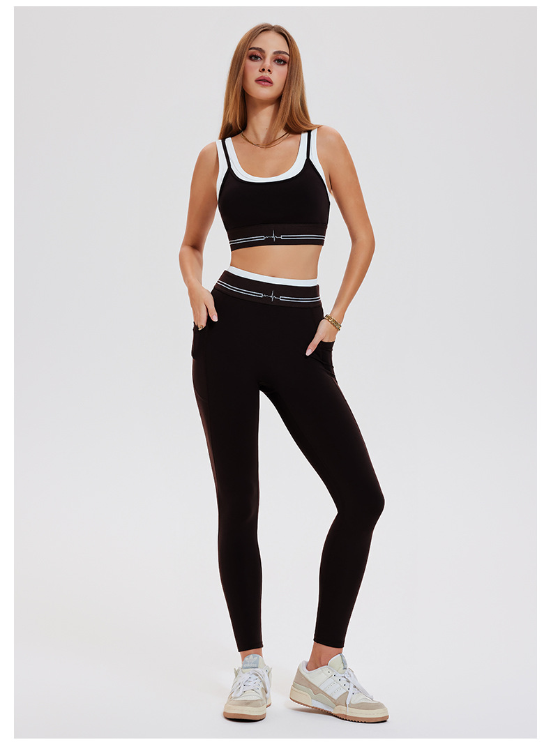 Women Contrast Color 2 Piece Compression Sportswear Fitness Bra Tank Top Butt Lift Leggings Ladies Fitness Yoga Set