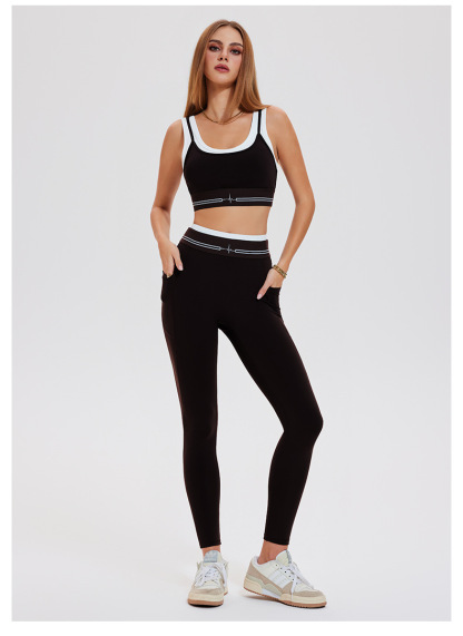 Women Contrast Color 2 Piece Compression Sportswear Fitness Bra Tank Top Butt Lift Leggings Ladies Fitness Yoga Set