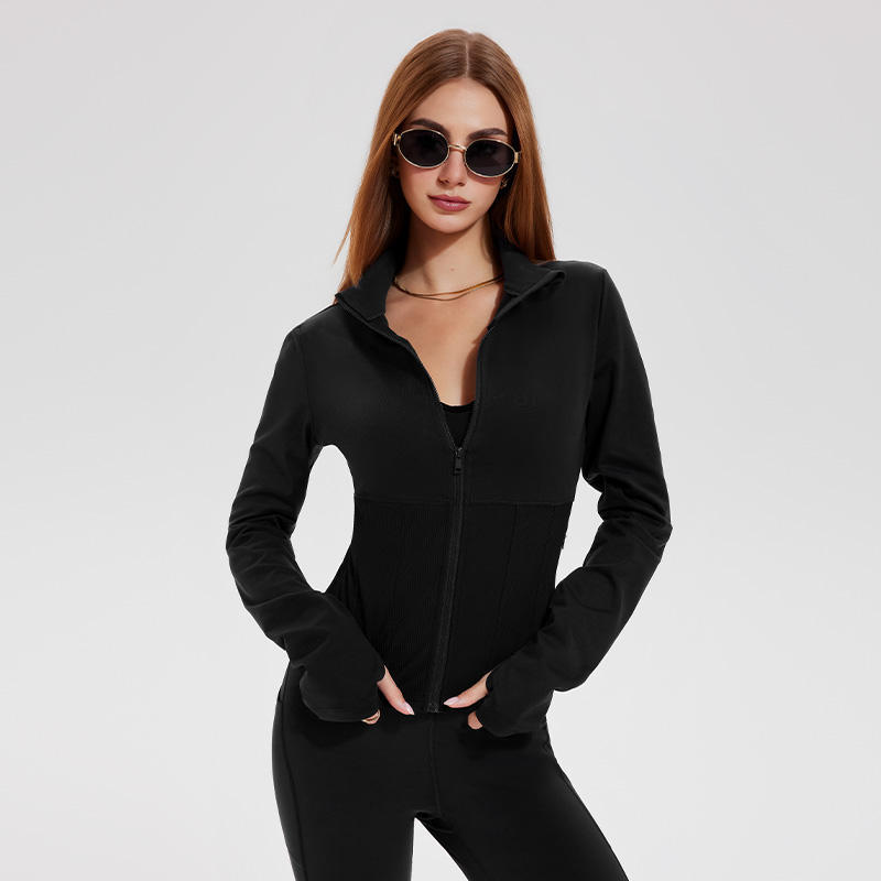 Running Workout Gym Jacket Zipper Pockets Fitness Slim-fit Training Thumb Hole Clothes New Styles Yoga Jacket-YCF2519601