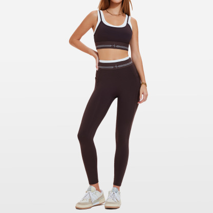 Women Contrast Color 2 Piece Compression Sportswear Fitness Bra Tank Top Butt Lift Leggings Ladies Fitness Yoga Set-TCK50770