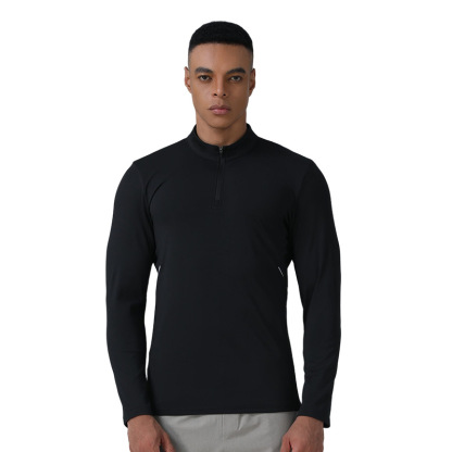 Autumn Winter Men's Stand Collar Zipper Top New Outdoor Running Fitness Long Sleeve Sports Casual Elastic Slim Fit Long Sleeve