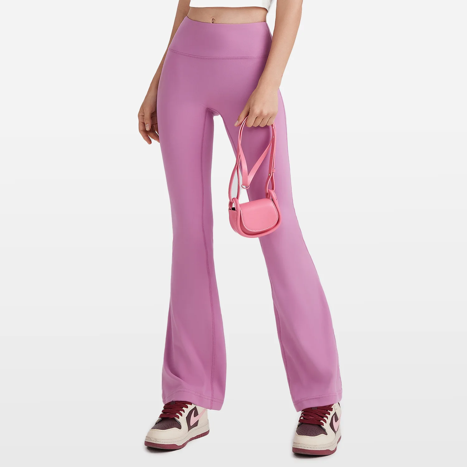 Women's High Waist Peach Butt Lifting Yoga Flare Pants Quick-Drying Nude Slimming Fitness Wide Leg Pants Solid Print