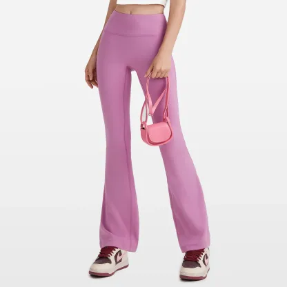 Women's High Waist Peach Butt Lifting Yoga Flare Pants Quick-Drying Nude Slimming Fitness Wide Leg Pants Solid Print