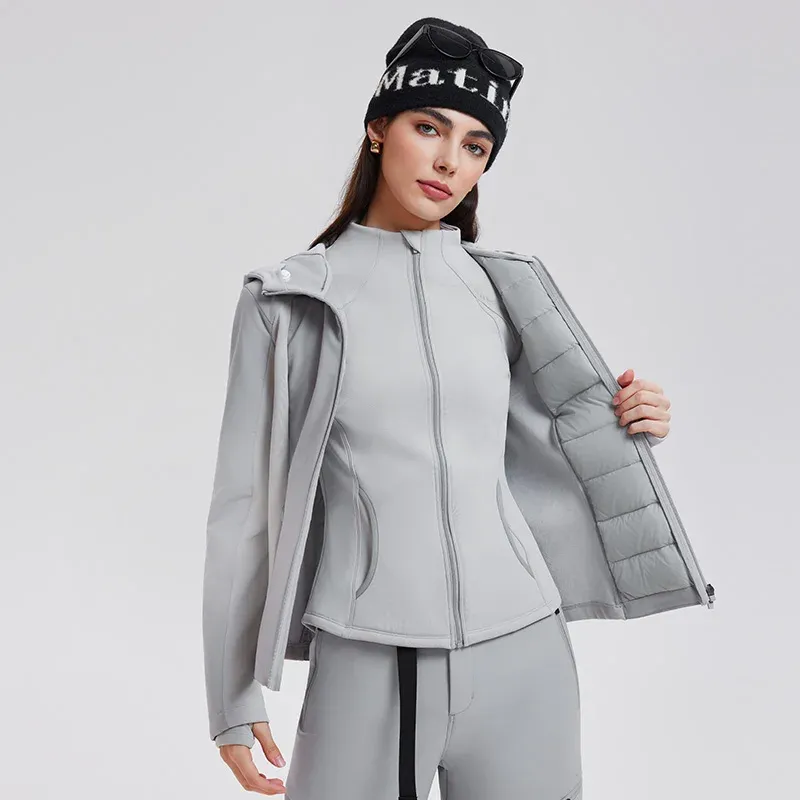 3-in-1 High Quality Thickened Warm Set Knitted Underpants Velvet Vest and Duck Down Jacket Set for Women Outdoor