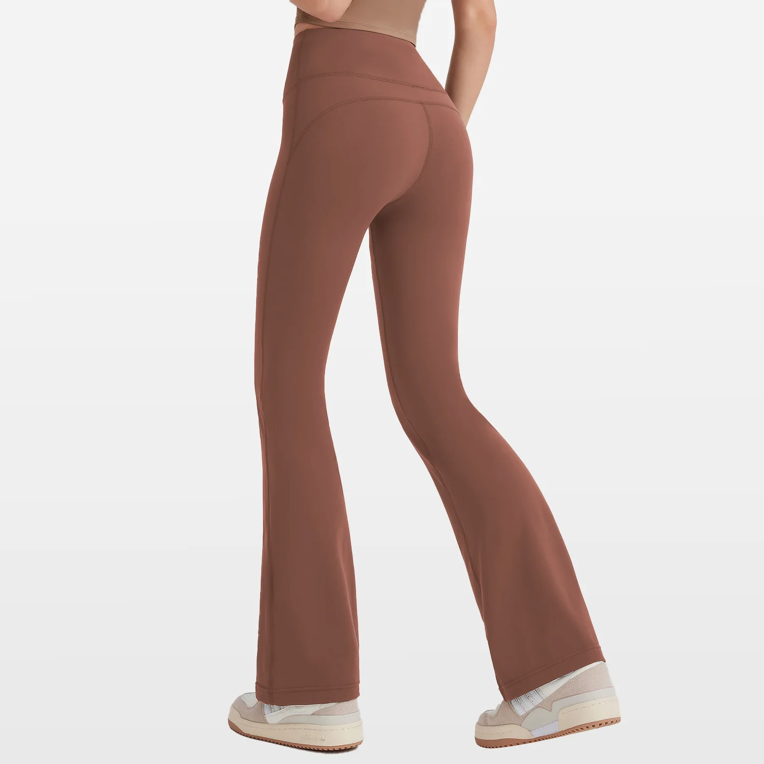 Women's High Waist Peach Butt Lifting Yoga Flare Pants Quick-Drying Nude Slimming Fitness Wide Leg Pants Solid Print