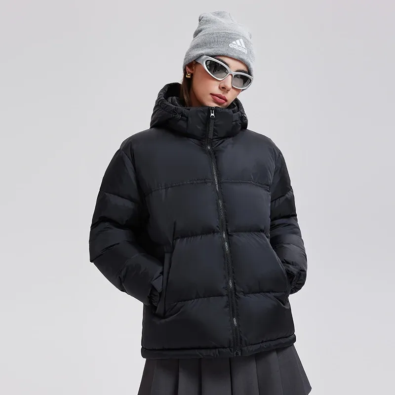 Unisex Warm Down Jacket Coat Stand Collar Zipper Closure With Hooded Winter Filling Duck Down Men's Puffer Down Jacket