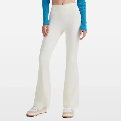 Women's High Waist Peach Butt Lifting Yoga Flare Pants Quick-Drying Nude Slimming Fitness Wide Leg Pants Solid Print