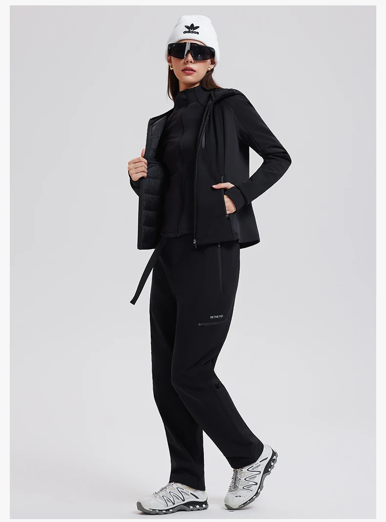 3-in-1 High Quality Thickened Warm Set Knitted Underpants Velvet Vest and Duck Down Jacket Set for Women Outdoor