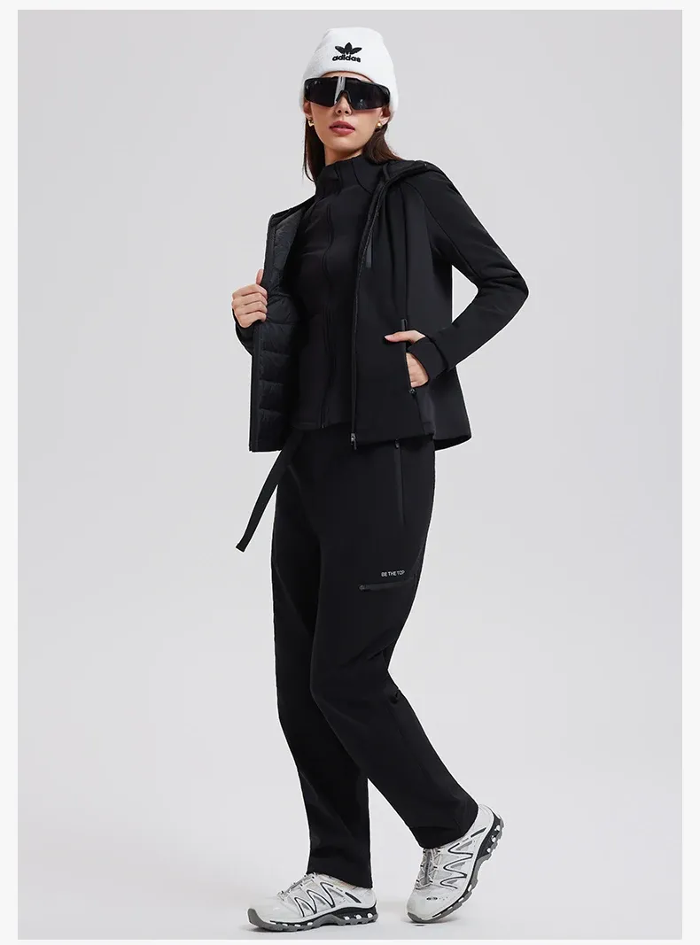 3-in-1 High Quality Thickened Warm Set Knitted Underpants Velvet Vest and Duck Down Jacket Set for Women Outdoor